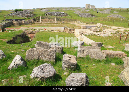 Building ruins Acinipo Roman town site Ronda la Vieja, Cadiz province, Spain Stock Photo