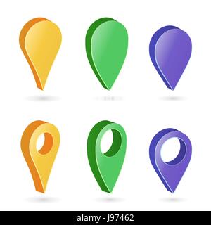 3d Map Pointer Vector. Colorful Set of Modern Map Round Pointers. Navigator Icon Isolated On White Background With Soft Shadow Stock Vector