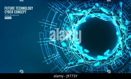 Futuristic Technology Connection Structure. Vector Abstract Background. Blue Electronic Network. Electronic Data Connect. Global System Communication Stock Vector