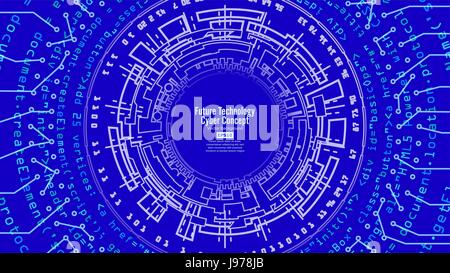Abstract Futuristic Technological Background Vector. Security Print. Blue Electronic Network. Digital System Design Stock Vector