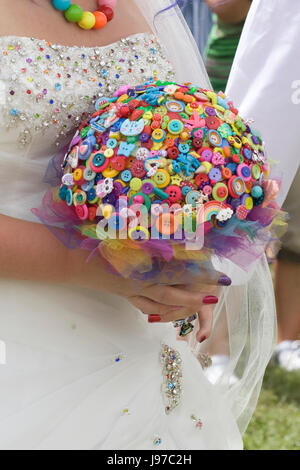 Brides bouquet made from colourful buttons Stock Photo