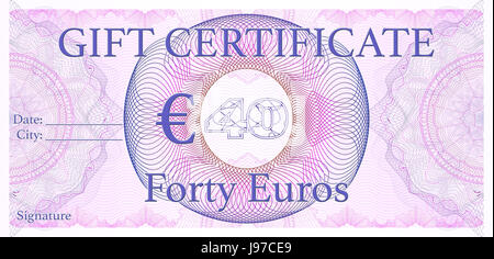 Professional €40 Gift certificate, designed as an official value paper check Stock Photo