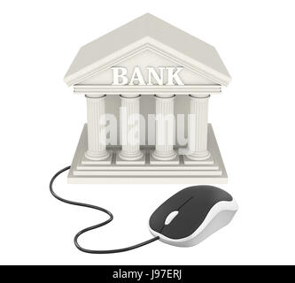 Bank Building with Computer Mouse Isolated Stock Photo