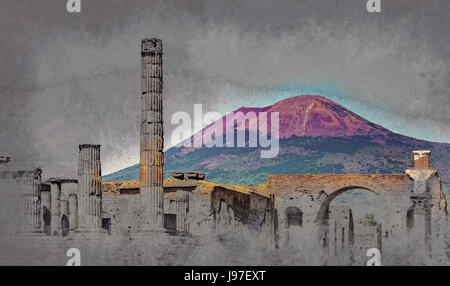 The famous antique site of Pompeii, near Naples. Stock Photo