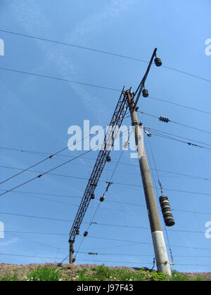 Power transmission line, background, texture sky Stock Photo
