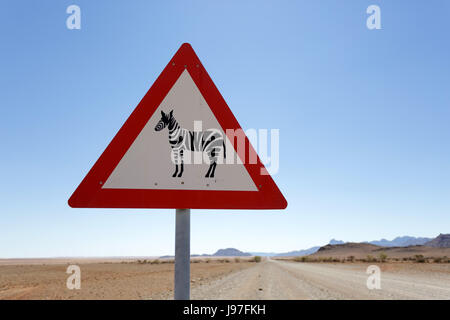 Road sign zebra ahead, Namibia. Stock Photo