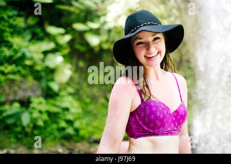 Smiling woman wearing hat Stock Photo
