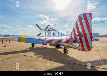 Parked vintage American P-51 Mustang fighter airplane, the Betty Jane,  from WWII era. Stock Photo
