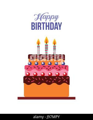 happy birthday kawaii cake Stock Vector