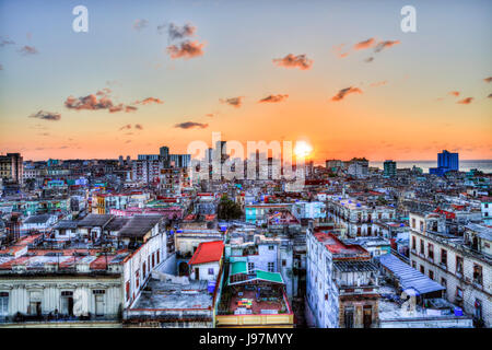 Havana Cuba rooftops, Havana City Cuba, Havana sunset, Cuba sunset, Havana old town, Old Havana, Habana Vieja, Cuba Havana homes, Cuba, Havana, sunset Stock Photo