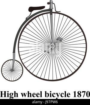 Penny-farthing or high wheel bicycle  Isolated on white background. Vector illustration Stock Vector