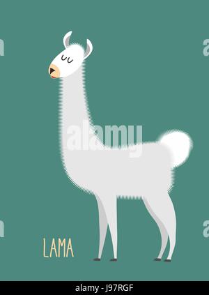 Llama Alpaca. Animal Lama on a green background. Vector illustration Stock Vector