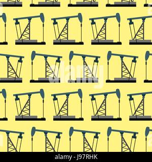 Oil rig seamless pattern. Oil pump pumps oil vector background. Stock Vector