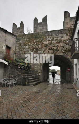 The medieval town of Trancoso on a rainy day. Portugal Stock Photo