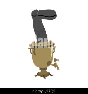 Samovar. Russian national kettle. With the boot for the kindling of the couple. Vector illustration Stock Vector