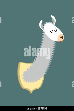 Llama Alpaca head on the wall. Hunting trophy. Vector illustration Stock Vector