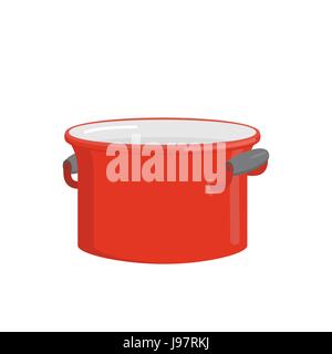 Red pot. Tableware for cooking food. Kitchenware for cooking soup. Vector illustration Stock Vector