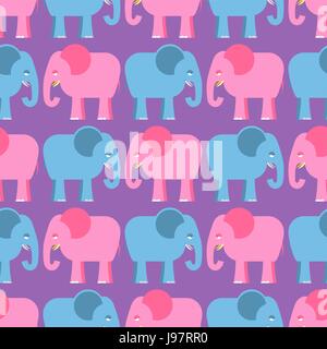 Elephants seamless pattern. Blue and pink animals of  jungle. Cute African beasts texture for childrens fabric. Stock Vector