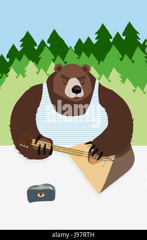 russian bear russian flag animal playing on the musical instrument bear symbol USSR Stock Vector