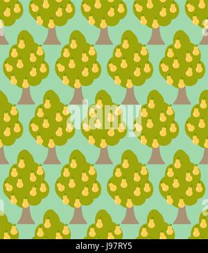 Pear tree seamless pattern. Orchard background. Garden trees ornament Stock Vector