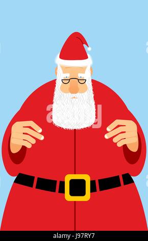 Santa Claus in red dress. Christmas character with white beard. Christmas old man in glasses. Stock Vector