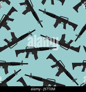Automatic rifle M16 seamless pattern. Arms on blue background. Military ornament gun. Stock Vector