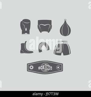 Set icons Boxing, kick boxing. Boxing equipment: gloves and helmet Stock Vector