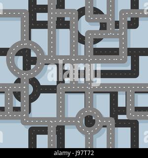 Road seamless pattern. Map Highway background. Endless road highway. Road junction on several levels. Traffic on junction in city Stock Vector