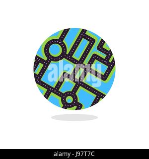 Earth  with roads. Globe planet motorway. Urbanization of planet. Travel logo. Stock Vector