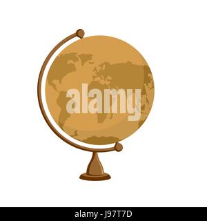 Planet earth -  ancient school globe on stand. Subject for  study of geography. Antique globe, orange and wood Stock Vector