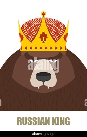 Russian King. Bear in Golden Crown. Vector illustration of a wild animal. Stock Vector