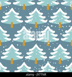 Winter forest seamless pattern. Christmas tree in snow. Texture of trees with snow. Snow-covered tree branches. Christmas natural background Stock Vector