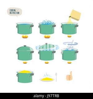 Set  icons for instruction. Infographics Cooking porridge. Stock Vector