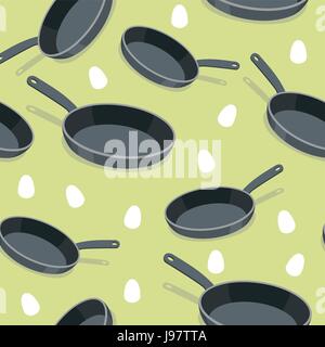 Pan seamless pattern. Vector background for cuisine from pans. Kitchen utensils for cooking. Vector ornament Stock Vector