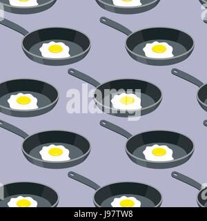 Scrambled eggs seamless pattern. Vector background for cuisine from pans with fried egg. Stock Vector
