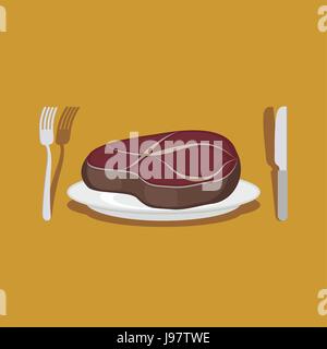 Beef Steak. Cutlery: knife and fork. Vector illustration Stock Vector