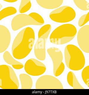 Potato chips seamless background. Pattern of yellow fried potatoes. Vector ornament from food Stock Vector