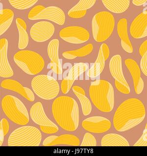 Potato chips background. Seamless pattern corrugated chips. Vector illustration Stock Vector
