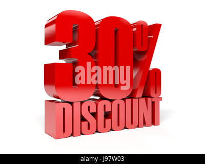 3d render: red 30 percent, percentage discount sign on white, 30 Stock ...