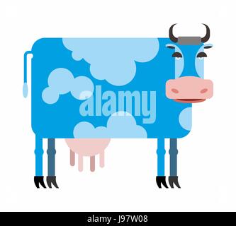 Blue cow  white background. Vector illustration of farm animals Stock Vector