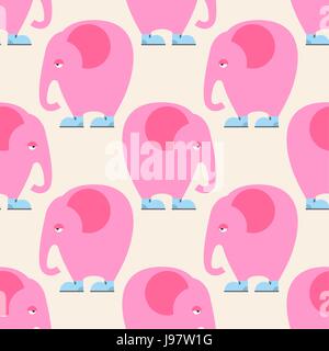 Pink Elephant seamless pattern. Background of circus animal with trunk. Fantastic beast in blue boots. Ornament for baby tissue. Great romantic sad el Stock Vector