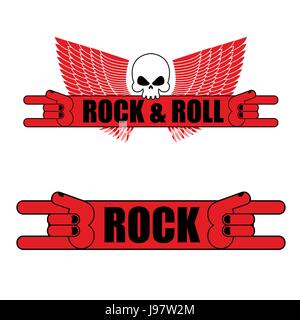 Rock and roll logo. Rock hand sign and wings. Logo for  music festival. Stock Vector