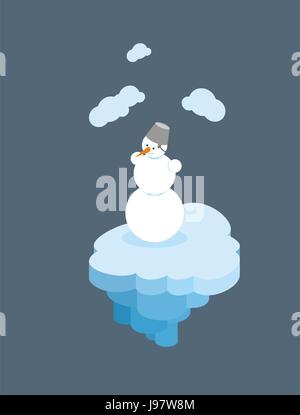 Snowman on  floating island. Christmas character on  piece of  iceberg. Snow man on an ice floe. Stock Vector