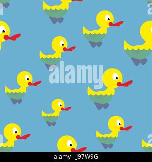 Ducks swim in pond seamless pattern. Waterbird in sea. Background of birds. Ornament for baby tissue. Stock Vector