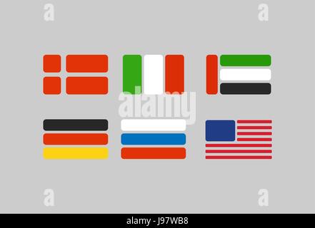 Set of flags, stylized flags from geometry: Russia, Germany. USA and Italy. Vector illustration Stock Vector