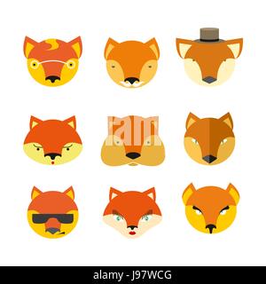 Set foxes. Vector  muzzle  different nature Stock Vector