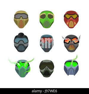 Set helmets and masks for sports. Devilish horrible masks. Scary Helmets for Paintball and motorcycle racing. Vector illustration Stock Vector