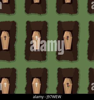 Top view of cemetery. seamless pattern coffins. Vector illustration of burial place Stock Vector