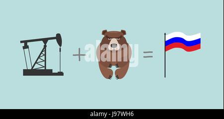 Oil rig and   bear. Symbols Russia.  Flag Of Russia. Vector illustration Stock Vector