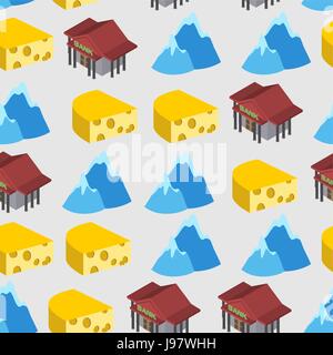 Seamless pattern of Switzerland. Bank and cheese. Vector background Stock Vector